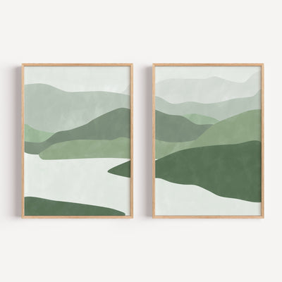 Green Abstract Set Of Two Wall Art Prints by Elena Ristova